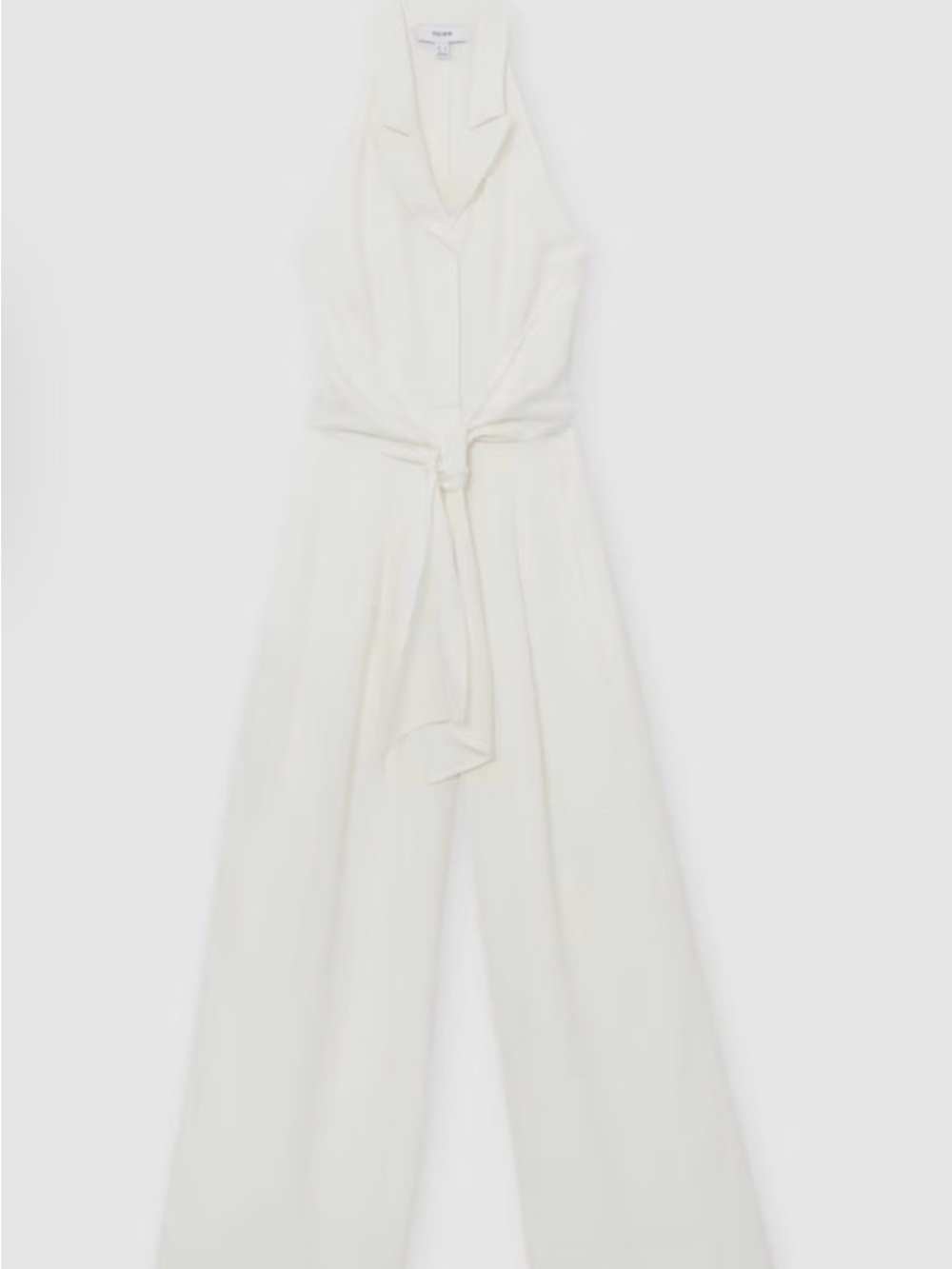 Reiss Tie-Front Wide-Leg Jumpsuit with Linen in Ivory Cream - Picture 4 of 8